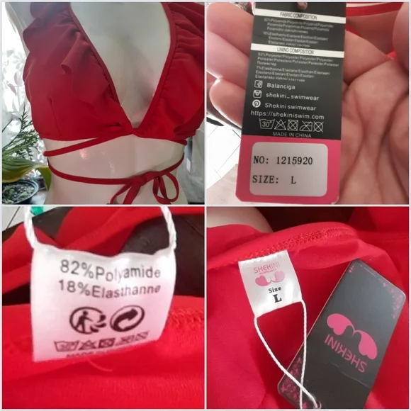 Two NWT Red Ruffle Bikini Tops Large - Picture 7 of 16